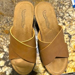 Tan wedge heeled slip-on women’s shoes